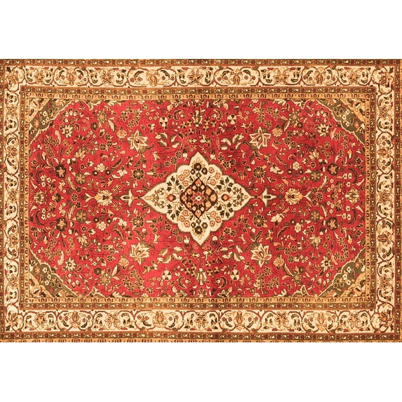 Ahgly Company Indoor Rectangle Medallion Orange Traditional Area Rugs, 7' x 10'