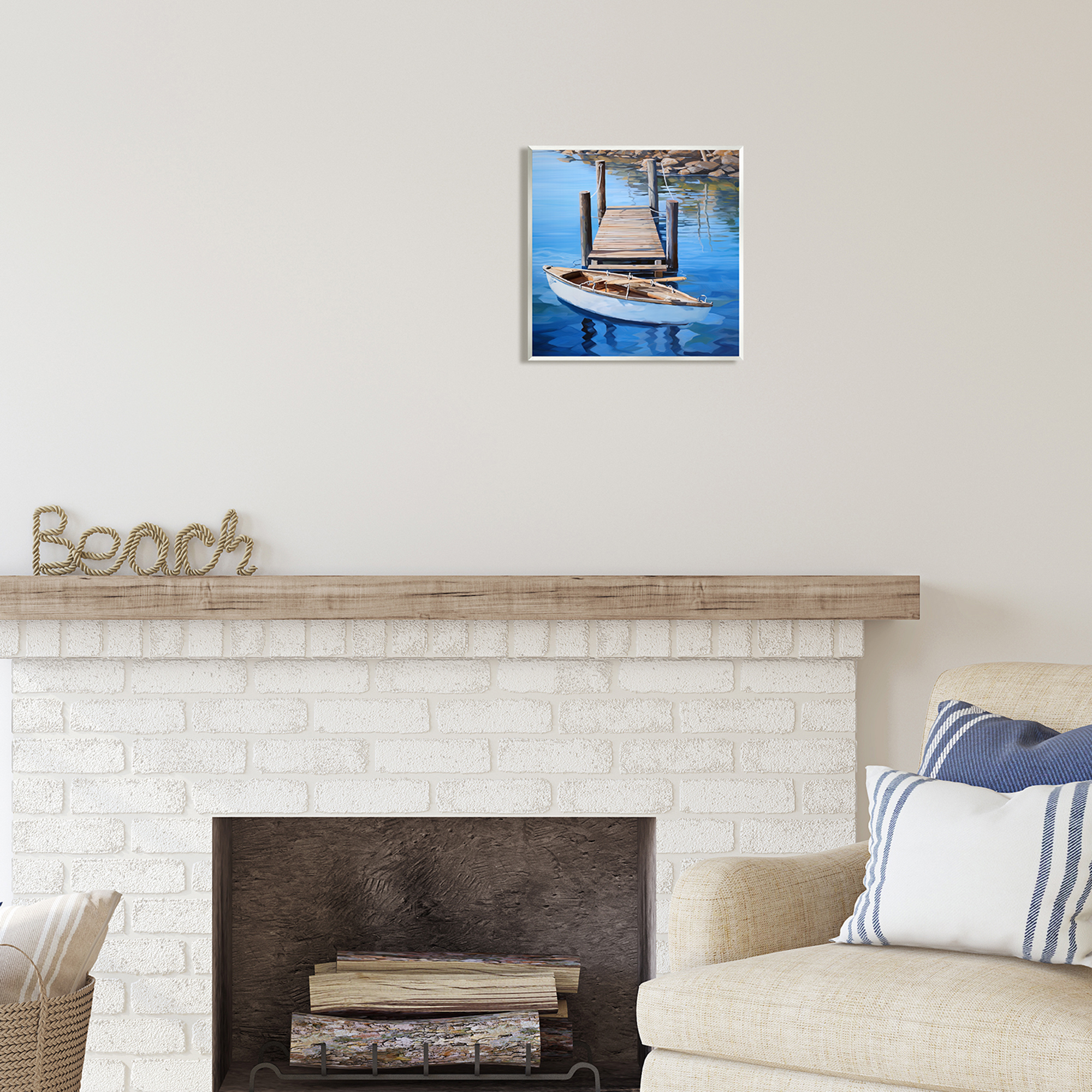 Stupell Industries Boat & Dock Painting Landscape Painting Unframed Art Print Wall Art, 12 x 12