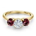 thumbnail image 3 of Gem Stone King 18K Yellow Gold Plated Silver White Moissanite and Red Rhodolite Garnet Engagement Ring for Women | 2.00 Cttw | Round 6MM | Gemstone Birthstone | Size 7, 3 of 7