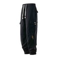 thumbnail image 3 of Jinhomg Mens Fleece Lined Hiking Pants Drawstring Elastic Waist Cargo Pants Winter Warm Casual Cuff Bottom Sweatpants with Pockets Black,L, 3 of 7
