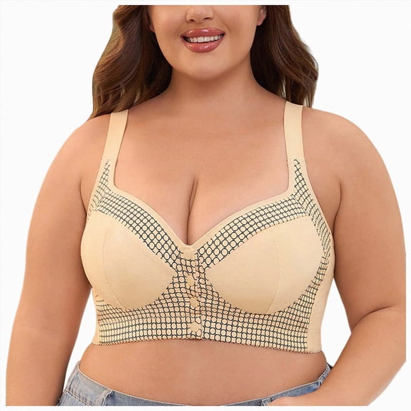 UOCUFY Plus Size Bras for Women Front Closure Push Up Wireless Comfortable Sleep No Wire Bras for Older Womens Bras