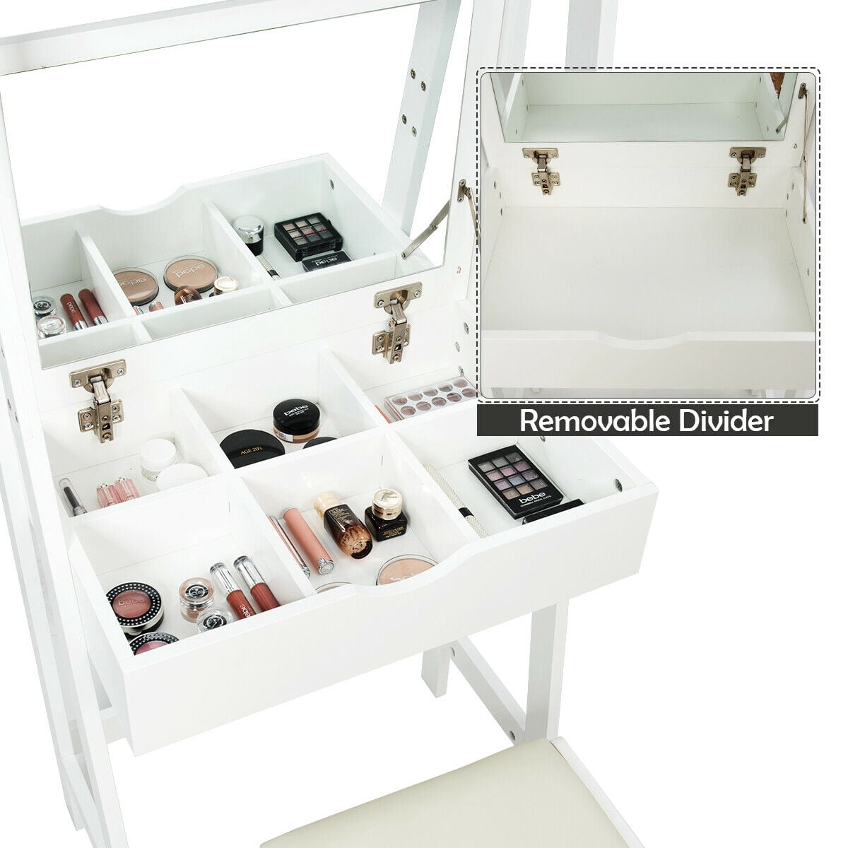 Gymax Makeup Dressing Table Vanity Set with Flip Top Mirror Hooks Shelves