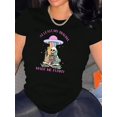 thumbnail image 1 of Women's Humorous Skeleton & Rainbow Graphic Tee - Casual Round Neck Short Sleeve, Comfortable Polyester Blend Summer Top, Machine Washable, 1 of 6