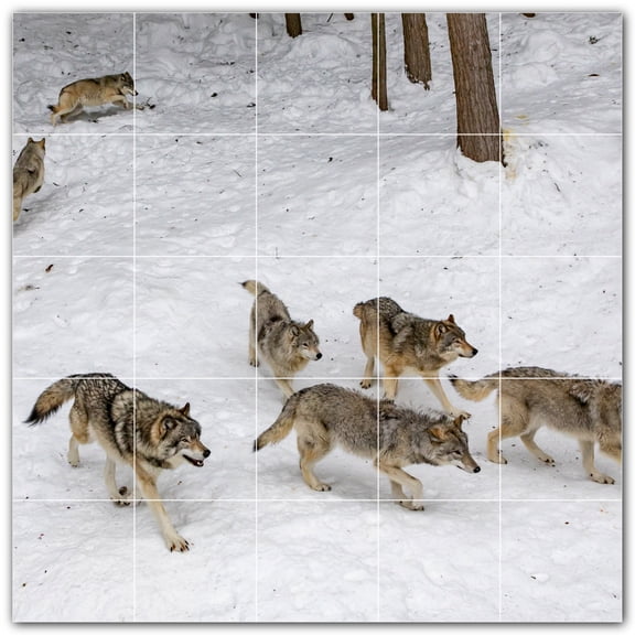 Picture-Tiles.com: Wolf Ceramic Tile Wall Mural WAL501231-55L. 40"W x 40"H using (25) 8" x 8" Ceramic Tiles-Satin Finish