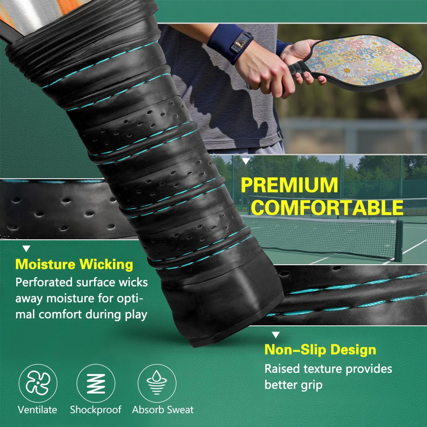 Pickleball Paddles Set,Pioneer Flower Floral Print Pattern Fiberglass Surface Pickleball Racket Set with 2 Indoor Outdoor Pickleball Balls and Pickleball Bag,Pickle-ball Equipment