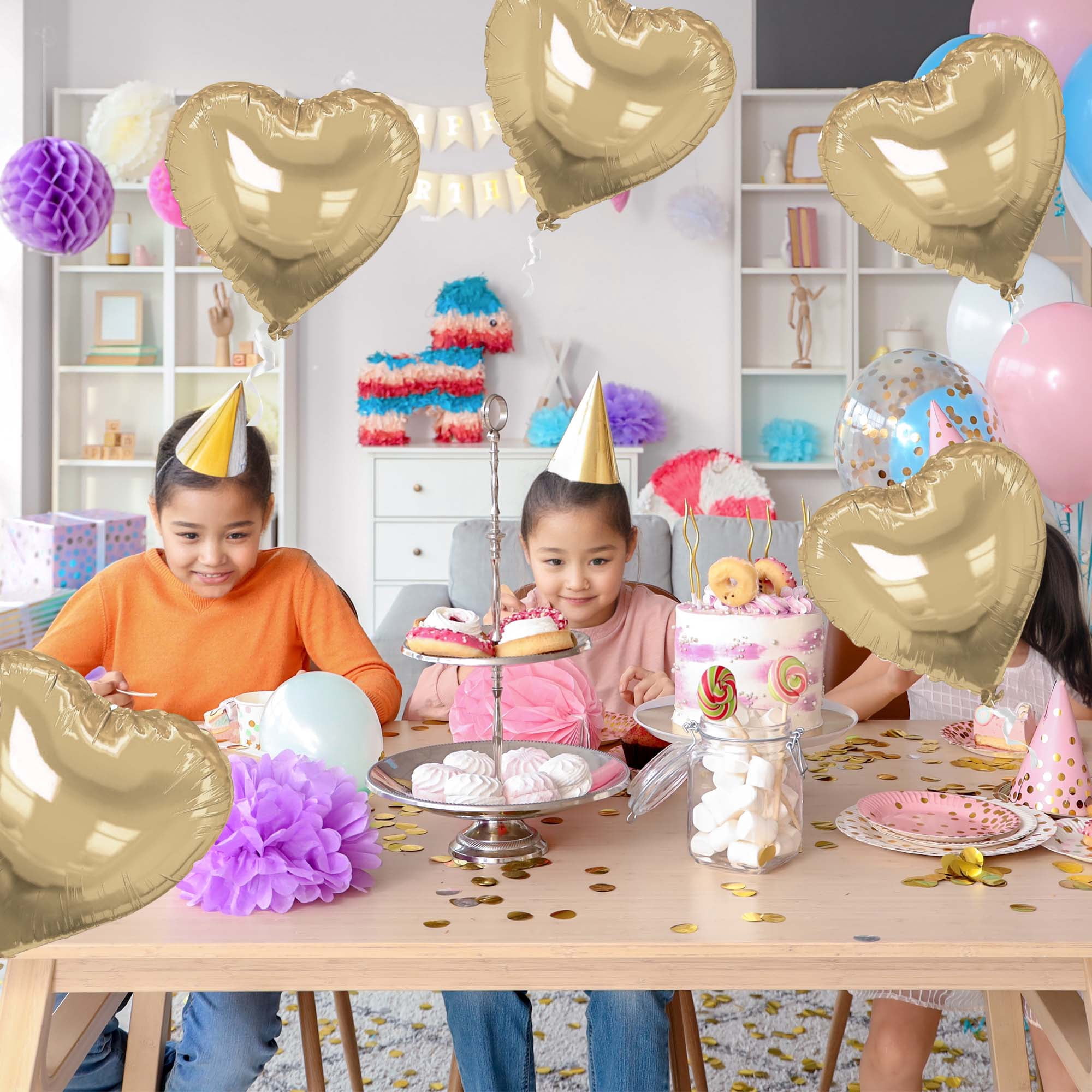 Unique Bargains 10Pcs Helium Balloons with Ribbon Heart Pattern White Gold
