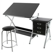 SMILEMART Alden Design Adjustable Steel Drafting Table with Stool, Black