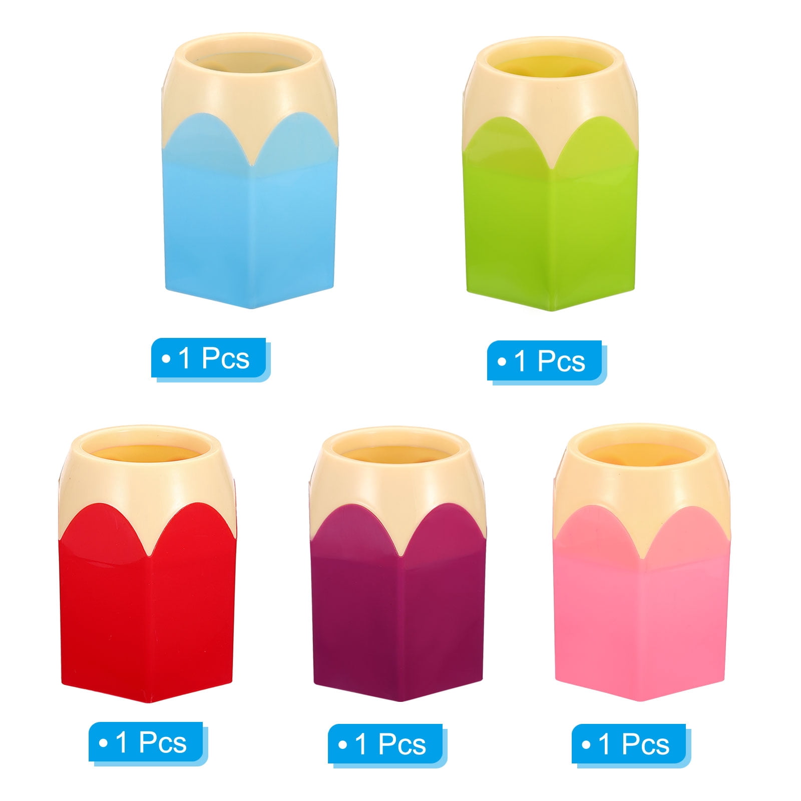 Unique Bargains Pencil Holder Cute Plastic Pen Holder Desk Organizer Pencil Shape 5 PCS