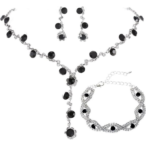 Rhinestone Bride Wedding Jewelry Sets Bridal Necklace Bracelet Earrings Set Prom Costume Jewelry for Women and Brides