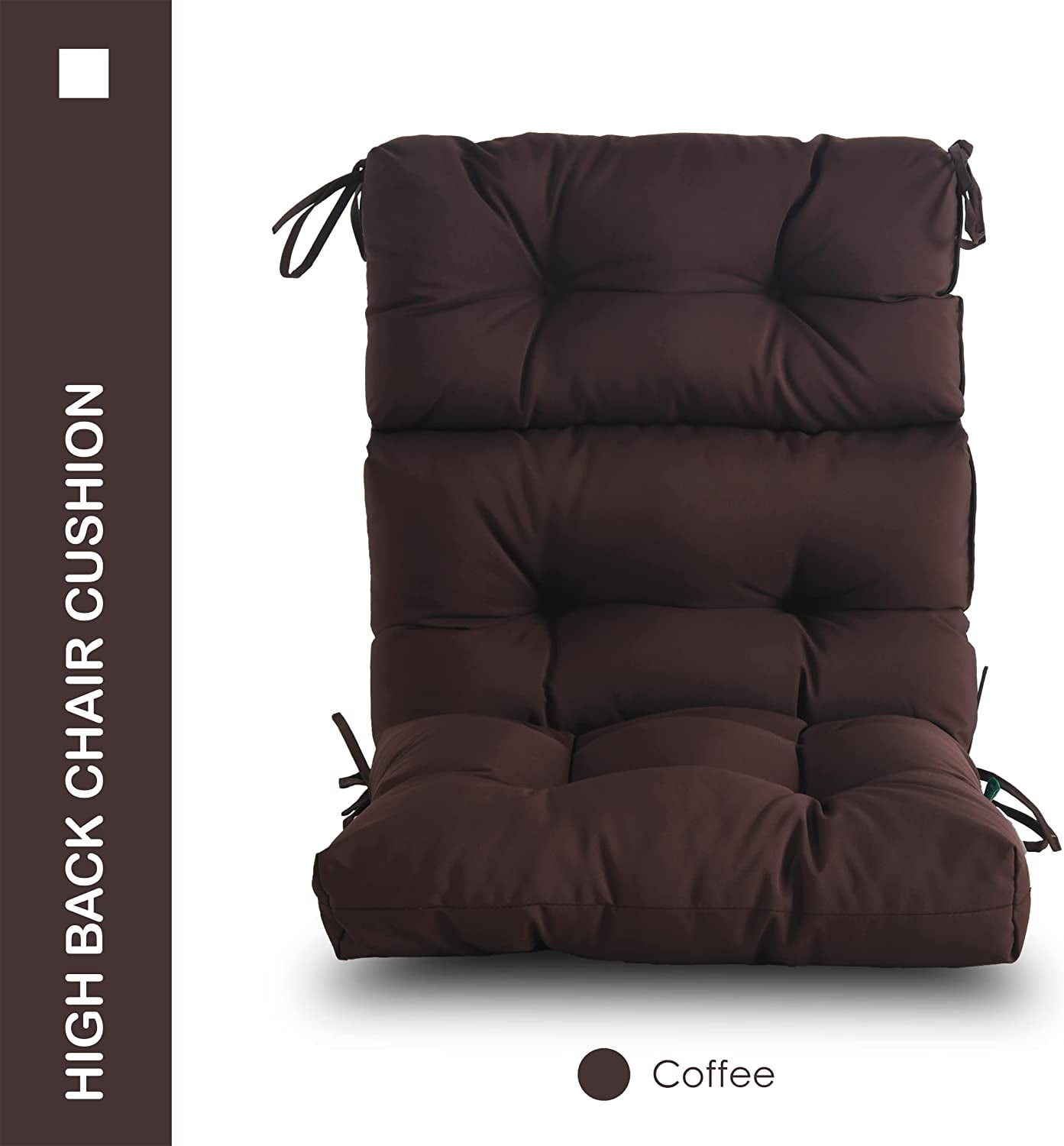 YOOZEKU Outdoor High Back Adirondack Rocking Chair Cushions set of 2,Waterproof Tufted Patio Seat Cushions for Outdoor Furniture with Ties,45x22 Inch, Coffee