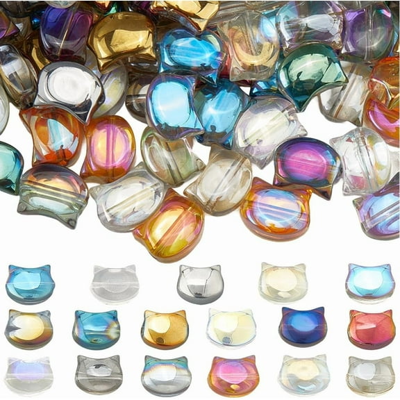 1 Box 136Pcs 17 Colors Cat Head Beads Faceted Glass Beads Pearl Luster Cute Electroplate Kitten Glass Spacers for Jewelry Making Supplies DIY Craft Necklace Bracelet Straps Women Adults