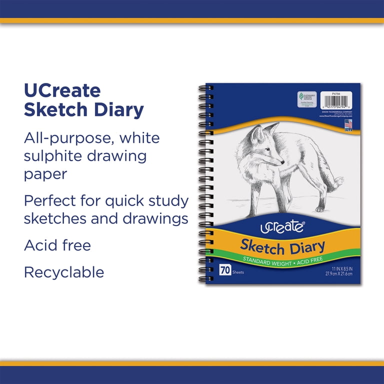 Art1st Spiral Sketch Diary, Drawing Book Pad, 60 lb, 11 x 8.5