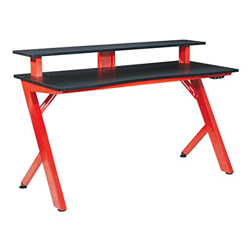 OSP Home Furnishings Area51 Bureau de Jeu Battlestation avec Lumières DEL RVB Bluetooth, Rouge