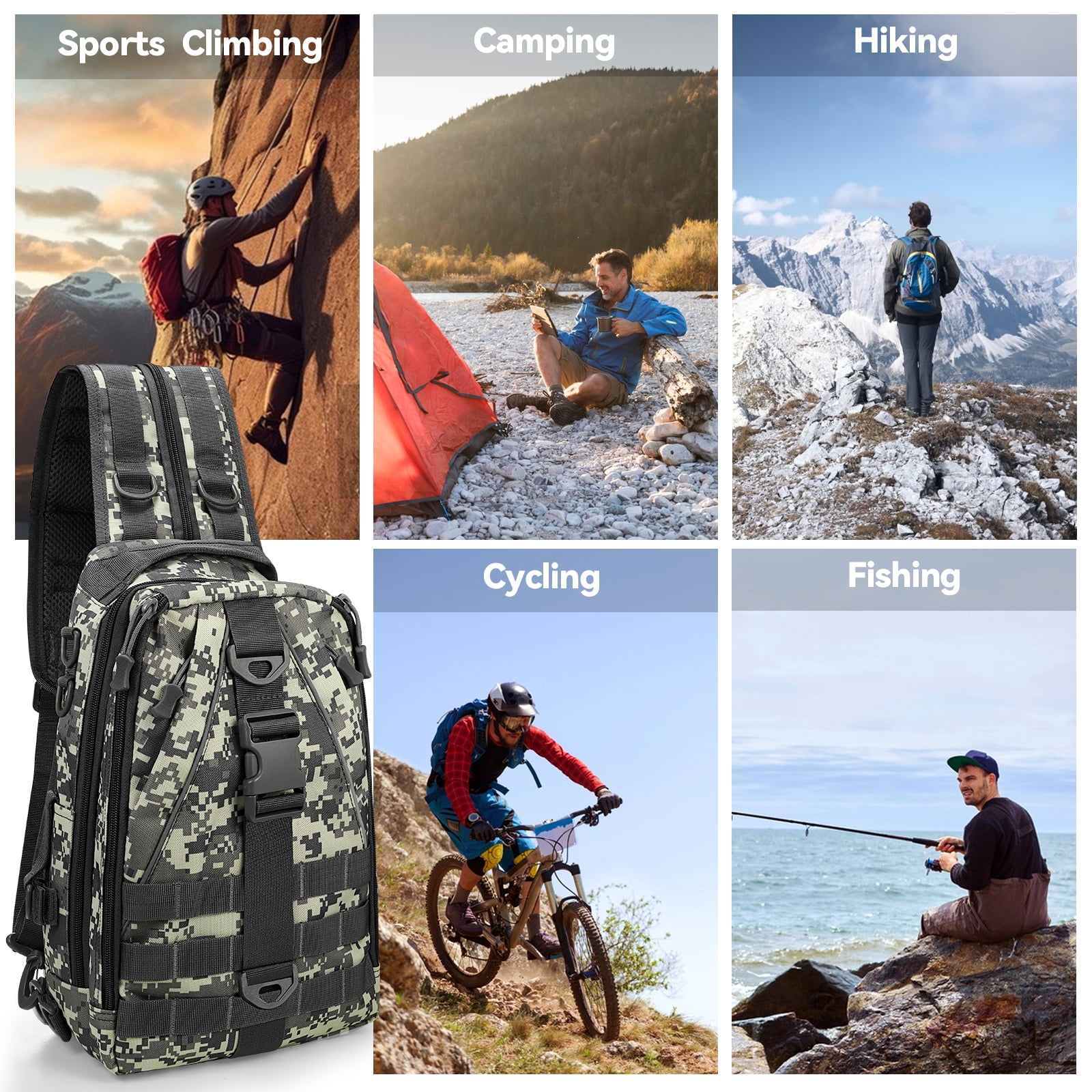2BK Fishing Backpack Fishing Bag Tackle Box Sling Bag Water-Resistant Fishing Gear Bag with Rod Holder