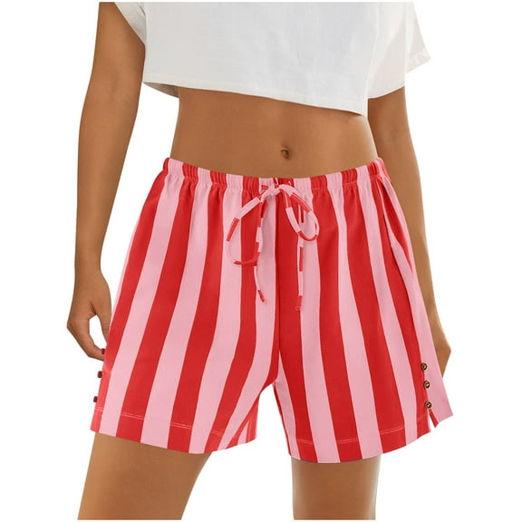 Jalioing Women's Lounge Shorts Elastic Waist Striped Casual Shorts Summer Fashion Drawstring Beach Shorts