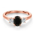 thumbnail image 3 of Gem Stone King 18K Rose Gold Plated Silver Black Onyx and Lab Grown Diamond Engagement Ring for Women | 1.04 Cttw | Oval 7X5MM | Gemstone December Birthstone | Size 7, 3 of 6