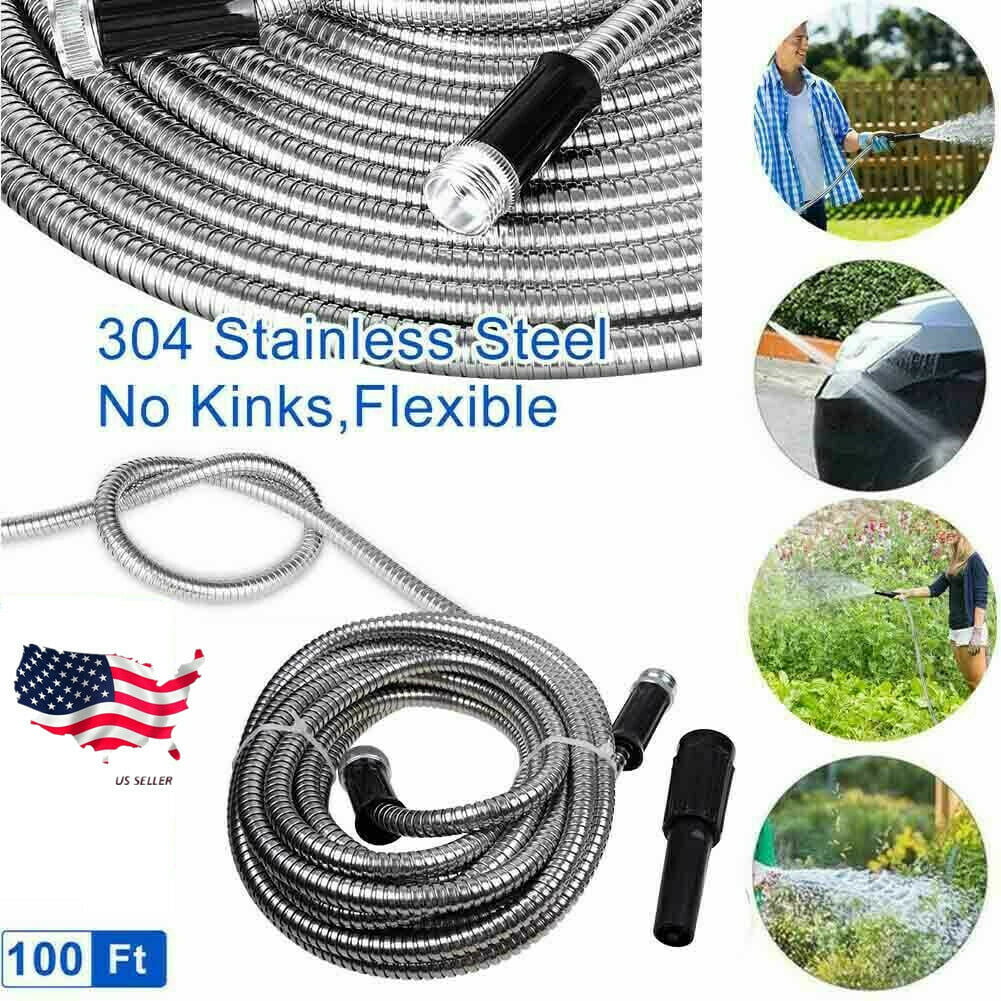 Stainless Steel  garden hose Water Pipe 25/50/75/100FT Flexible US