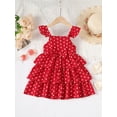 thumbnail image 3 of 2T Toddler Baby Girls Clothes Baby Girls Dress 2-3T Baby Girls Sleeveless Suspender Dress Layered Polka Dots Dress Red, 3 of 8