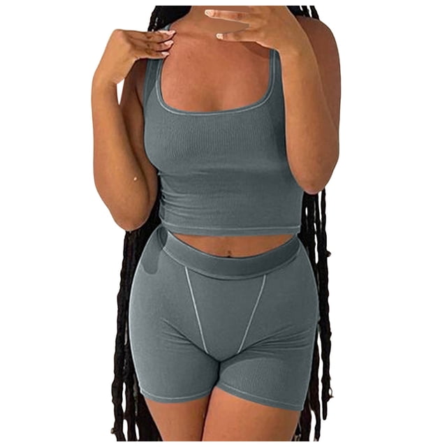 2 Piece Sets For Women Matching Workout Set Cropped Tank Tops And High Waist Yoga Leggings Active Wear