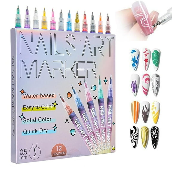 12 Color 3D Nail Art Pens Set, Nail Pens Nail Point Graffiti Dotting Pen Drawing Painting Liner Brush for DIY Nail Art Beauty Adorn Manicure Tools