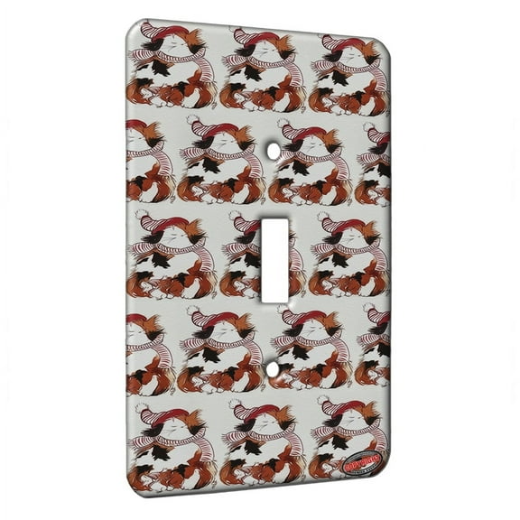 KuzmarK™ Single Gang Toggle Switch Wall Plate - Maine Coon Kitty Calico and Mouse Winter Cap and Mittens Cat Modern Art by Denise Every