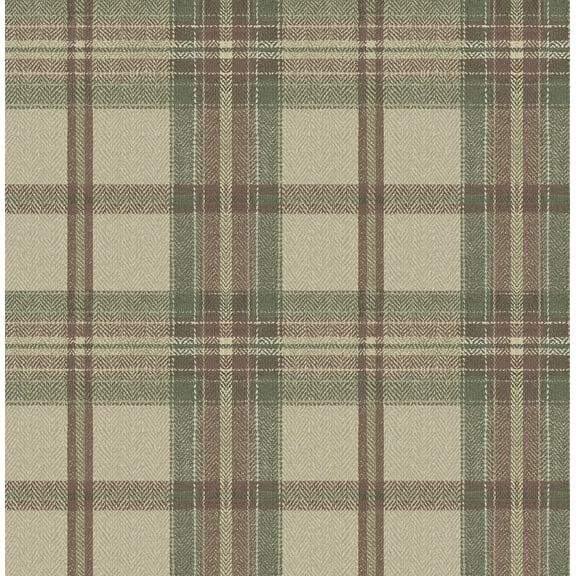 Harry & Grace Clay & Sage Herringbone Plaid Premium Matte Non-Woven Peel and Stick Wallpaper - 20.5 in. W x 18 ft. L Roll