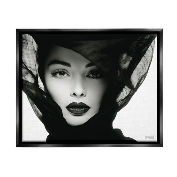 Stupell Industries Intense Woman Gaze Beauty & Fashion Painting Black Floater Framed Canvas Art Print Wall Art, 21 x 17