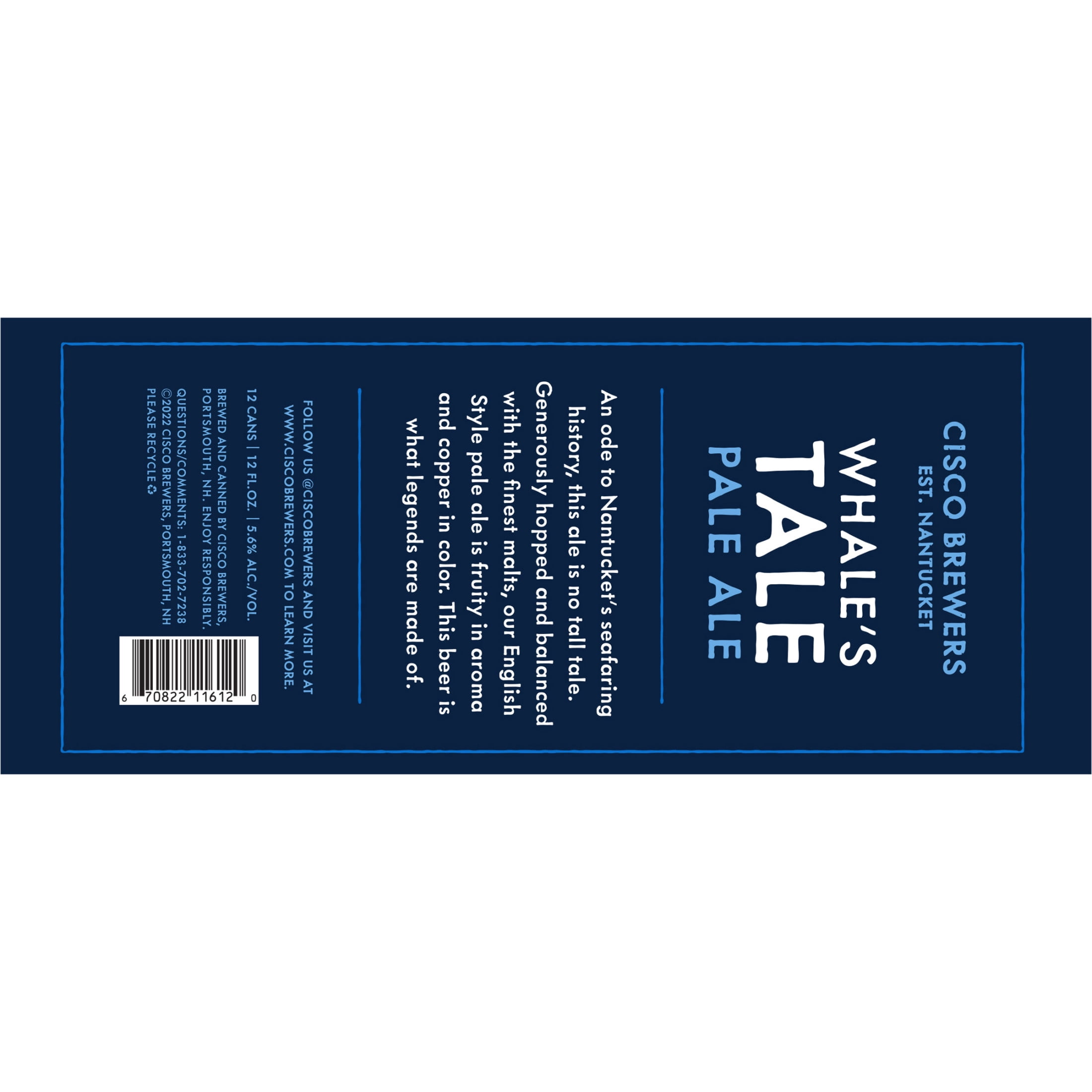 Cisco Brewers Whale's Tale Pale Ale Craft Beer, 12 Pack, 12 fl. oz. Aluminum Cans, 5.6% ABV