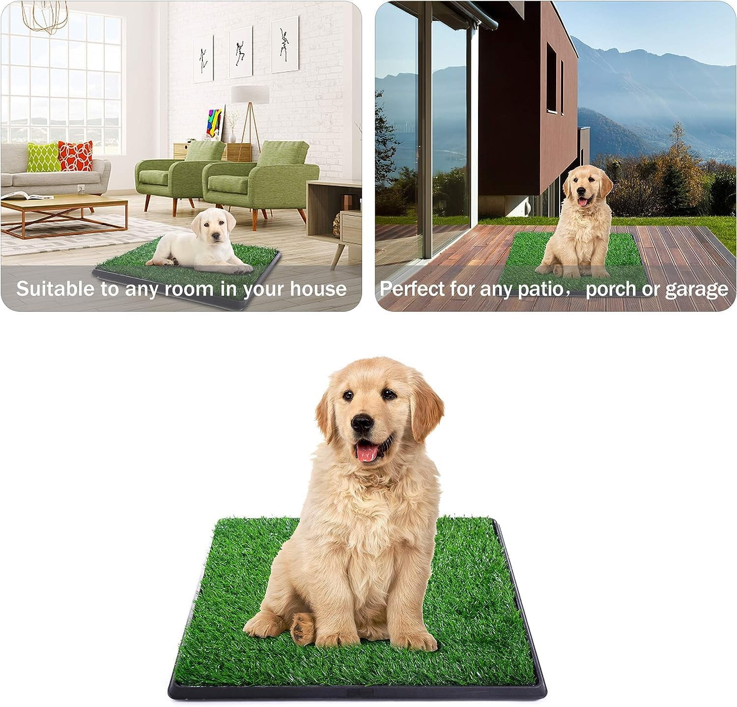 COZIWOW Dog Grass Pad with Tray, 20" x 25" Dog Potty Tray Indoor Outdoor, Artificial Dog Grass Pee Pad for Pet Puppy Potty Training, Portable Dog Toilet