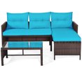 thumbnail image 4 of Gymax 3PCS Outdoor Rattan Furniture Set Patio Couch Sofa Set w/ Turquoise Cushion, 4 of 10