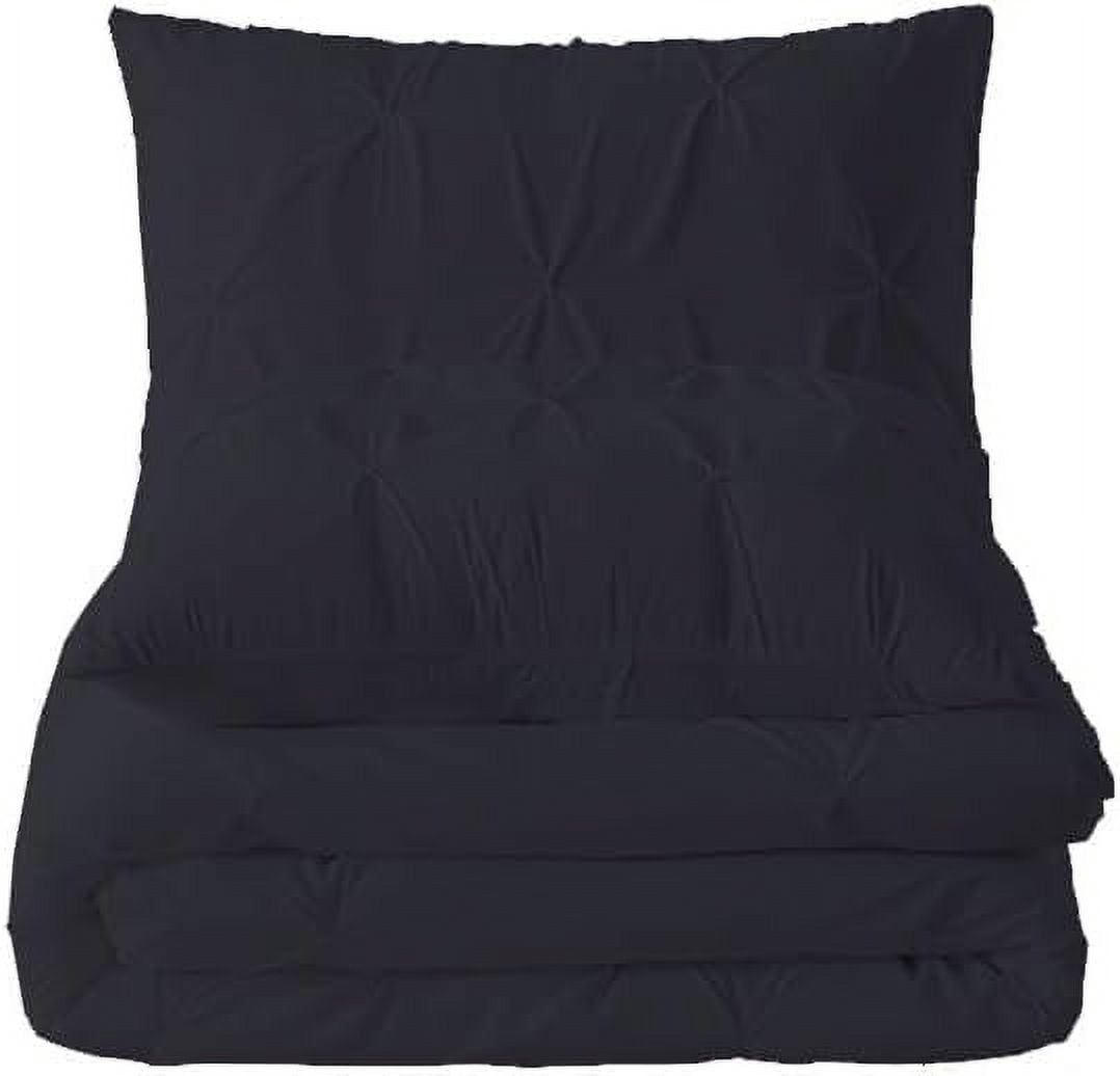 1 Piece Pinch Pleated Duvet Cover 100% Cotton 1000 TC with Zipper Closure & Corner Ties Pintuck Bedding Duvet Cover - Oversized Super King Size (120" x 98") Inch, Black Solid