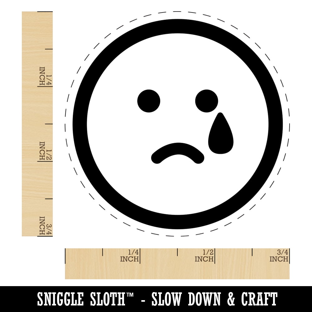 Sad Tear Crying Frown Face Emoticon Self-Inking Rubber Stamp Ink Stamper - Green Ink - Small 3/4 Inch