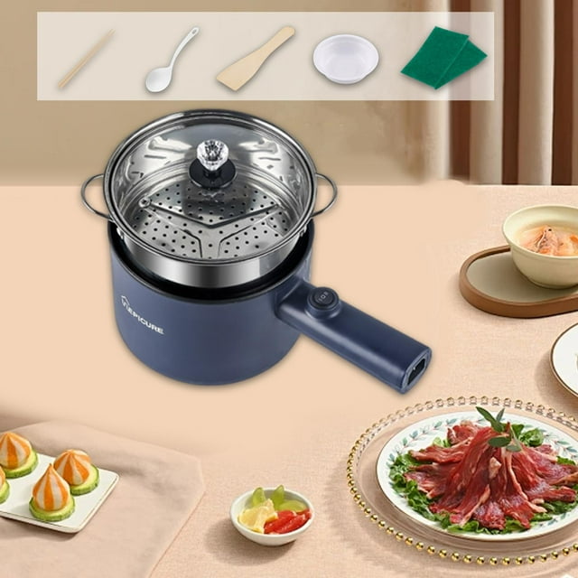 Olla eléctrica para cocinar al , olla eléctrica de mango largo, sartén antiadherente fácil de limpiar de 1,8 l para uso doméstico, dormitorio, oficina, fideos y sopa. Azul