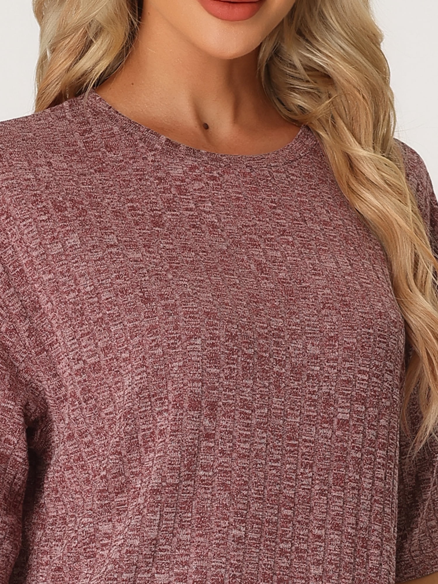 DARING DIVA Women's 2-Piece Knit Soft Tracksuit Short Sleeve Sweatshirt Set L Dark Red