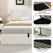 Upholstered Hydraulic Lift Up Storage Platform Bed,Full Size,Cream