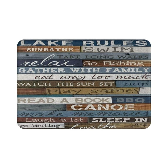 Lake Rules of Cabin Bath Mat Rustic Woden Board Funny Quotes Hunting Lake Life Soft Bathroom Mat/Bath Rugs 16"x24"