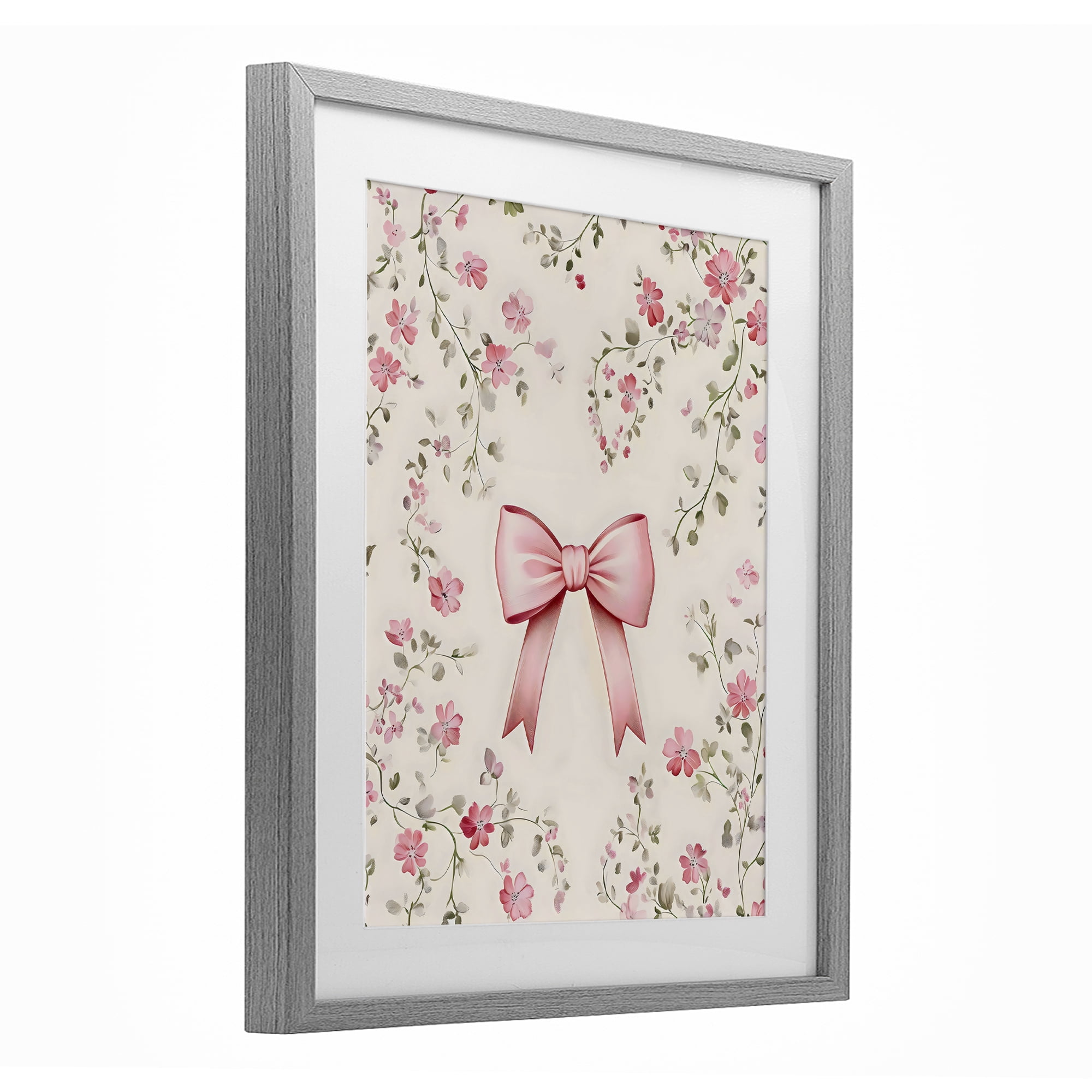 Stupell Industries Girly Ribbon Bow Gray Framed Print Under Glass, design by Arlington Prints