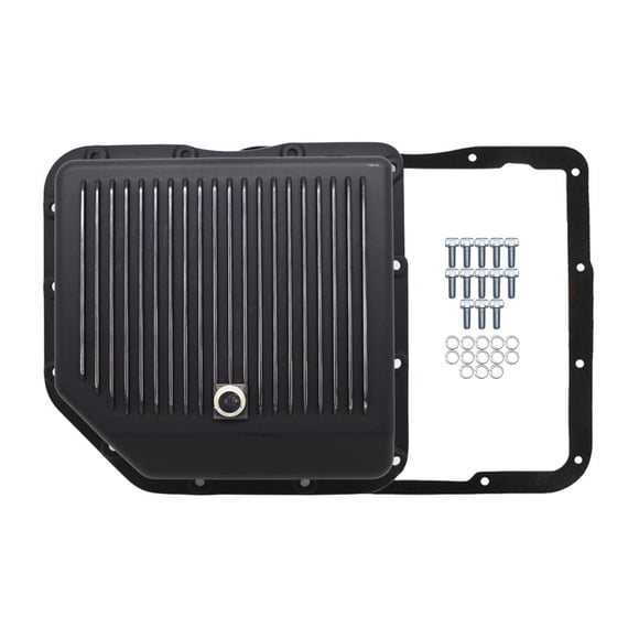 Cobra Tek- CBK-HZ-8491-KIT-3-PBK- Kit de Transmission en Aluminium Chevy GM/Turbo 350 TH350 Noir à Ailettes Profondes, Capacité de Stockage. Profondeur: 2-1/4 Pouces.