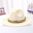 thumbnail image 5 of Elegant Wide Brim Fedora Hat with Chain Wide Brim Size Fashionable Classic Luxury Hat for Women Autumn Outdoors Mens - Beige, 5 of 7