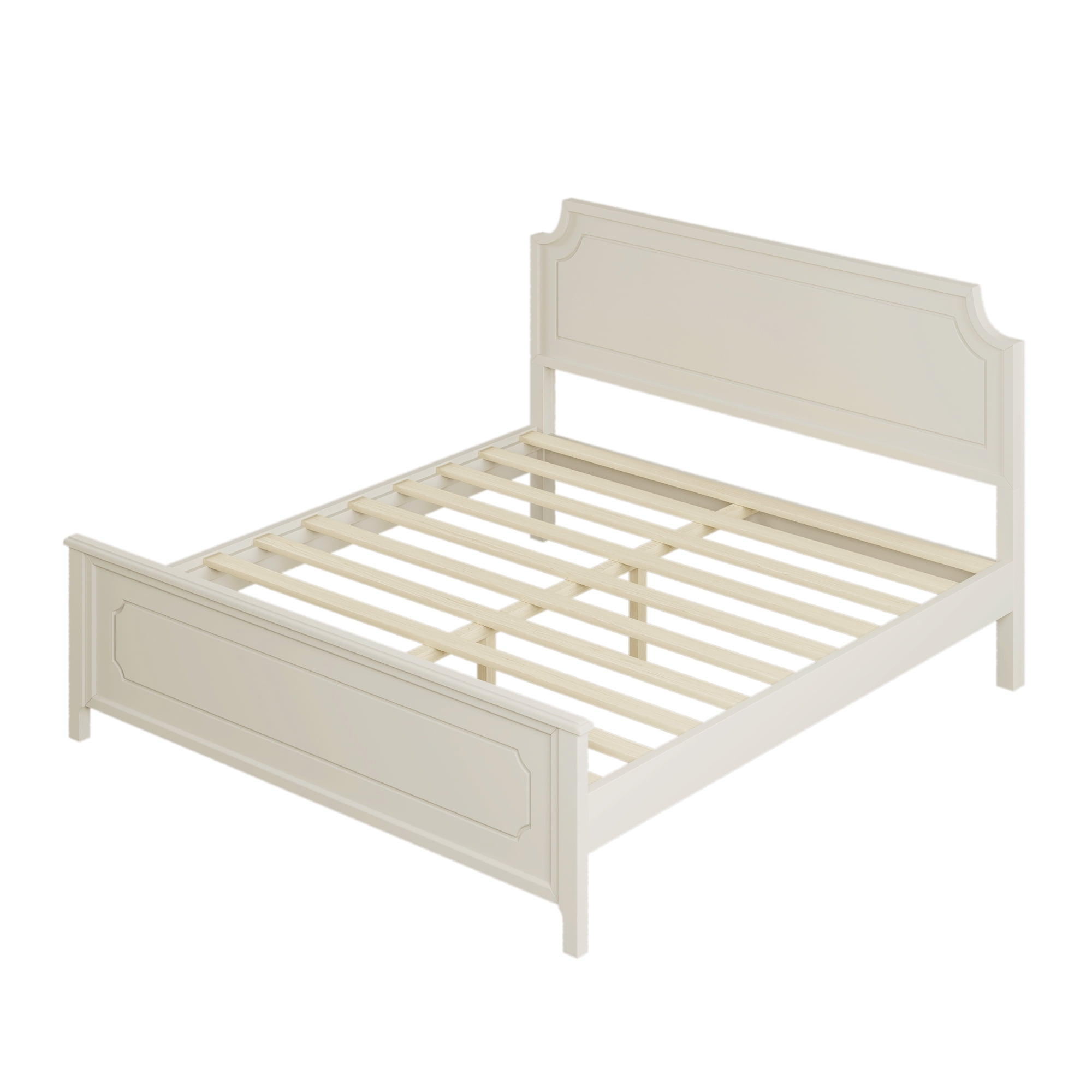 Resenkos King Size Wood Platform Bed Frame with Headboard in Milky White Resenkos King Size Wood Platform Bed Frame with Headboard in Milky White