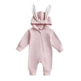 thumbnail image 2 of XIMIN Newborn Baby Boy Girl Easter Outfit Bunny Ear Hoodie Romper Long Sleeve Jumpsuit Infant Spring Clothes, 2 of 9