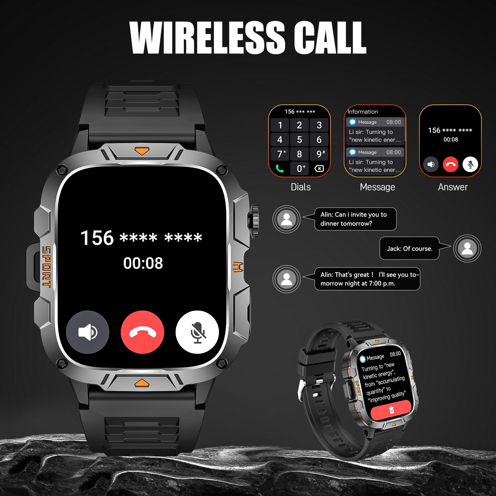 Cyberdyer Men's Smart Watch with LED Flashlight, 1.96" HD Screen, 100+ Sports Modes, 25-Day Standby, Compatible with iPhone & Android, Holiday Gift