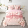 thumbnail image 2 of Manfei Girly Pink Bowknot Twin Bedding Sets 7-Piece, Vintage Romantic Rose Bedding Comforter Set, Fairy Tale Princess Reversible Sheet Sets, Luxury Bedroom Decor, 2 of 7