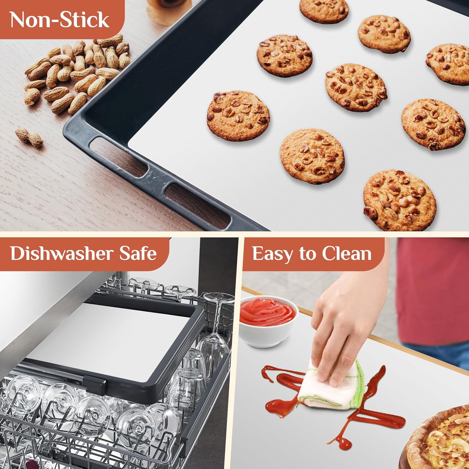 Silicone Baking Mat Roll - Best German Silicone Mat for Baking - Non Stick Silicone Pastry Mat, Non-slip Silicone Counter Mat, Reusable Air Fryer Liner, Oven Liner Mat, Freeze Dryer Mat