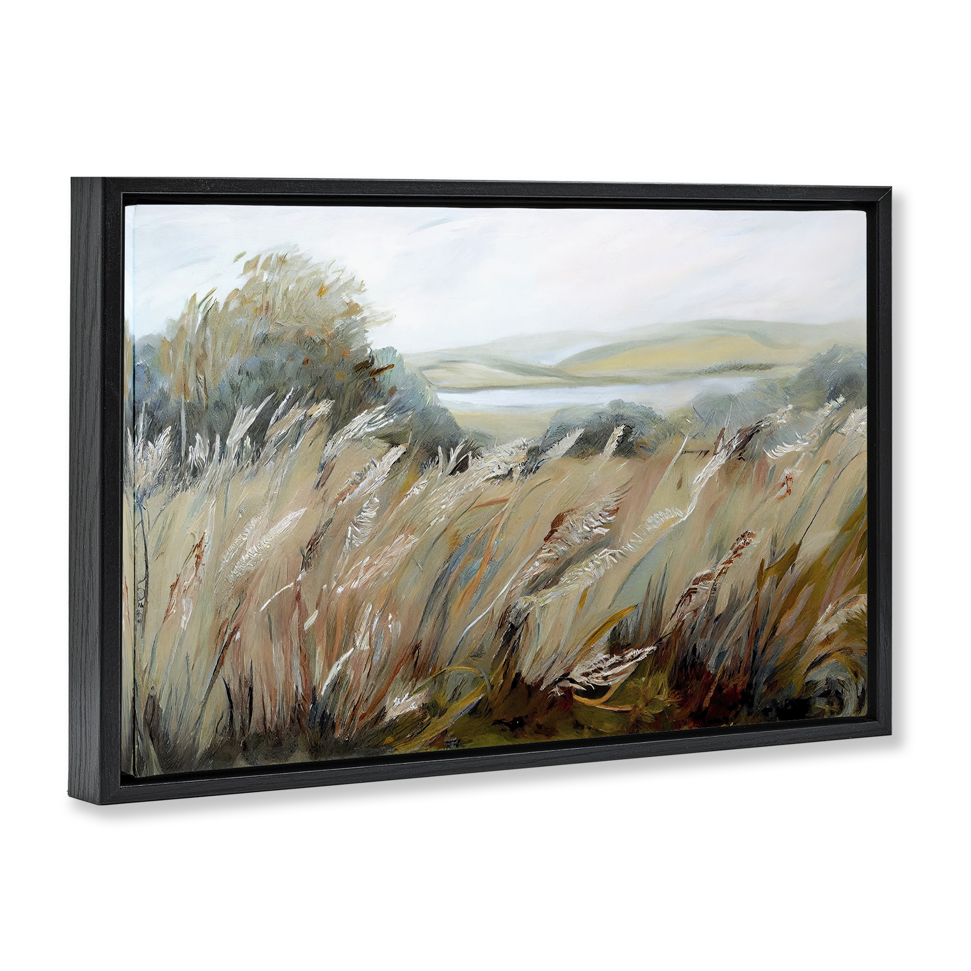 Windy Meadow Distortion Black Framed Floater Canvas Wall Art, design by Sasha