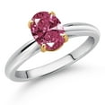thumbnail image 2 of Gem Stone King 10K White and Yellow Gold Red Zirconia Solitaire Engagement Ring for Women (1.21 Cttw, Oval 8X6MM, Gemstone Birthstone, Size 5), 2 of 4