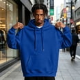 thumbnail image 2 of Nestiefly Mens Oversized Hoodies Fall Sweatshirt Winter Fleece Hooded Collar Drawstring Pullover With Pockets Royal Blue M, 2 of 8