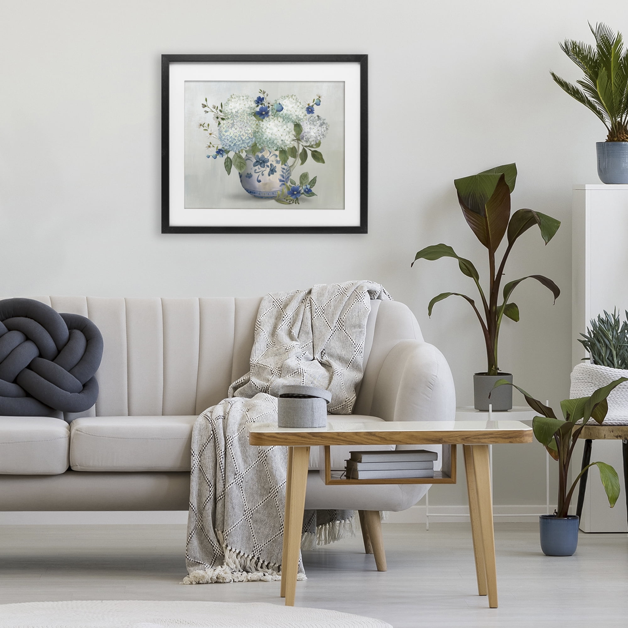 Stupell Industries Ivory & Blue Hydrangea Vase Black Framed Print Under Glass, design by Nan
