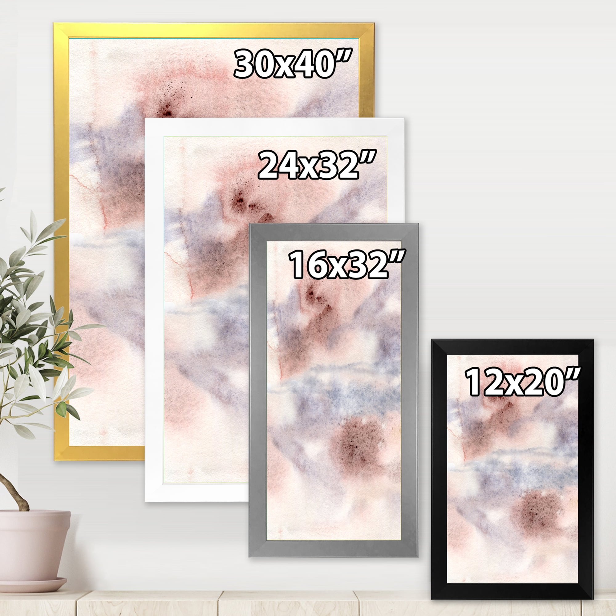 Designart 'Pastel Abstract With Gray Blue Pink and Red Spots' Modern Framed Art Print