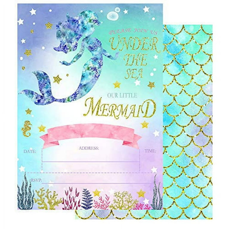 Printed Fill In Blank Glitter Mermaid Baby Shower Invitations